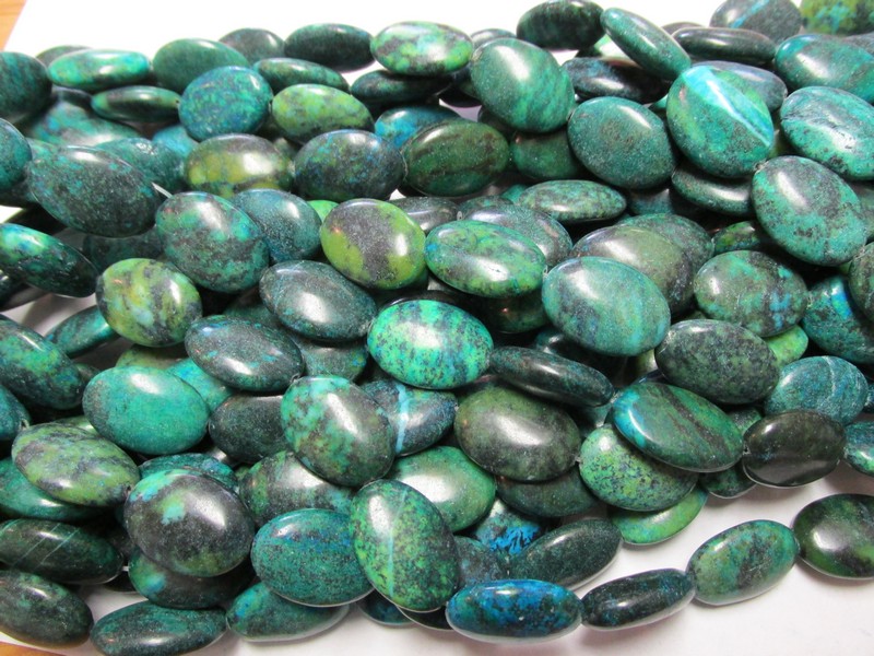 (image for) Turquoise, green, black Oval beads #GG1405-14